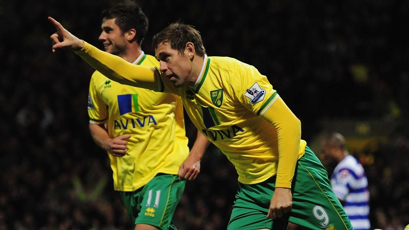 Grant Holt celebrates his goal in Norwich's 2-1 win over QPR