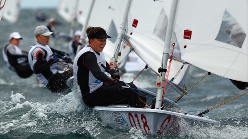 Annalise Murphy leads her class at the 41-nation Laser European and World Championships