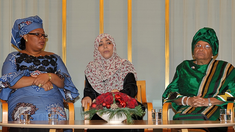 Liberia's president and activists from Liberia and Yemen received the prize