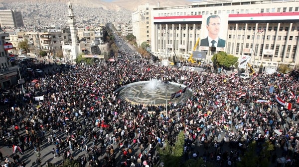 A pro-government protest held in Damascus