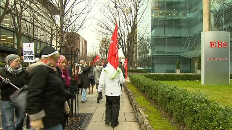 EBS staff picket the building society's Dublin office today