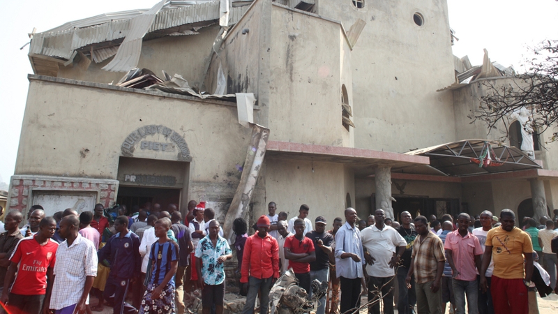 The destoyed St Theresa Catholic Church after a bomb blast in Abuja on Christmas Day