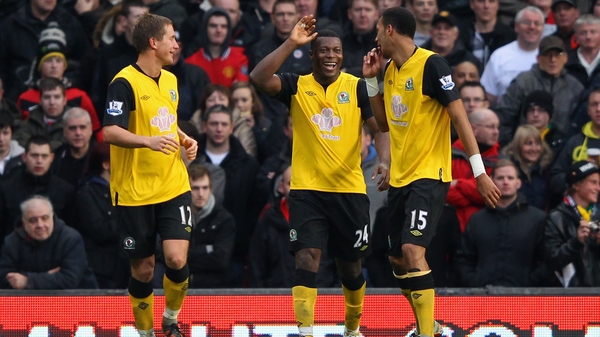 Yakubu (centre) celebrates after scoring Blackburn's second goal