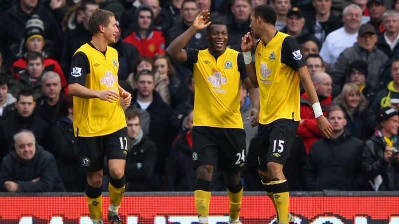 Yakubu (centre) celebrates after scoring Blackburn's second goal
