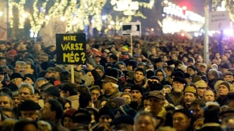 Thousands of protesters took to the streets in Budapest yesterday