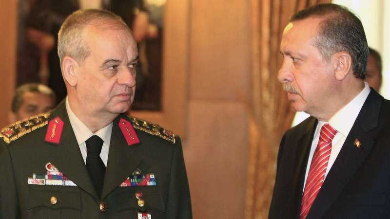 Ilker Basbug (left) is accused of plotting to overthrow Tayyip Erdogan's government