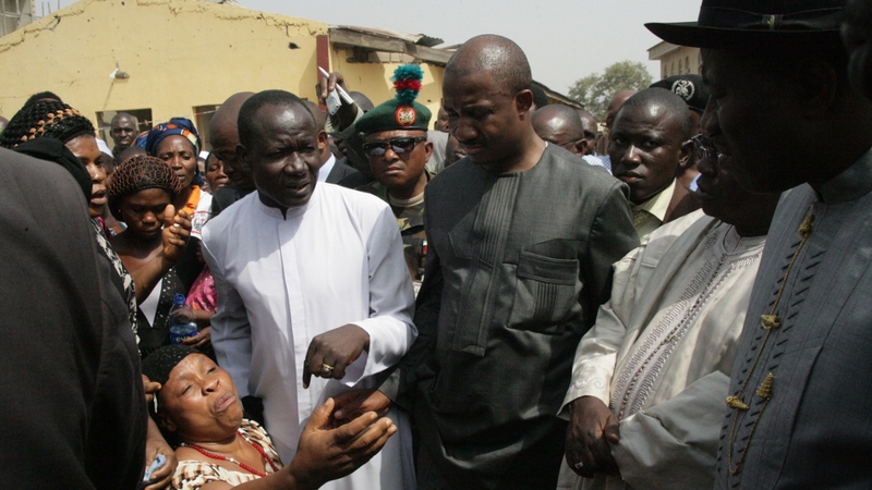 Nigeria's President meets victims of a previous Boko Haram attack on Christians