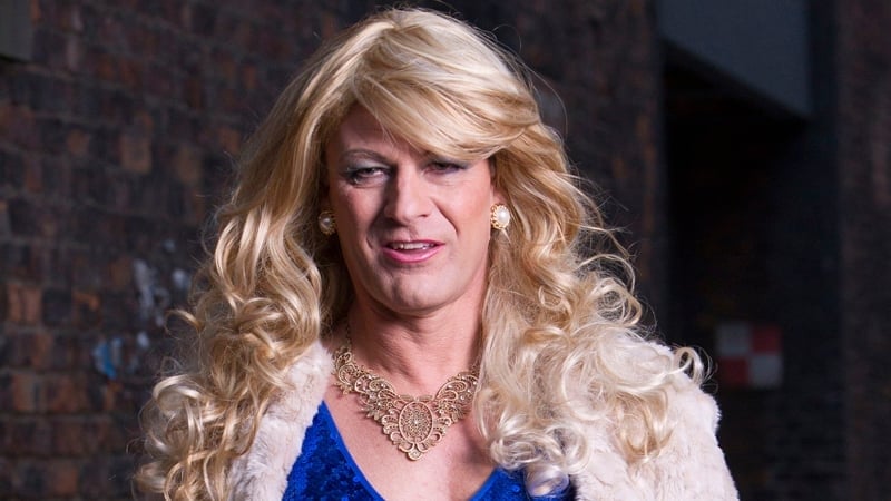 Bean in character as a cross-dresser