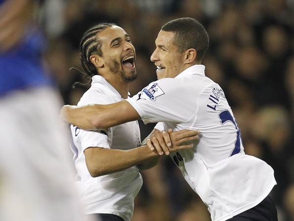 Benoit Assou-Ekotto and Aaron Lennon - The Spurs goalscorers celebrate