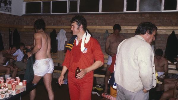 Colm Tucker (middle, in red) visits the South African dressing room during the 1980 tour