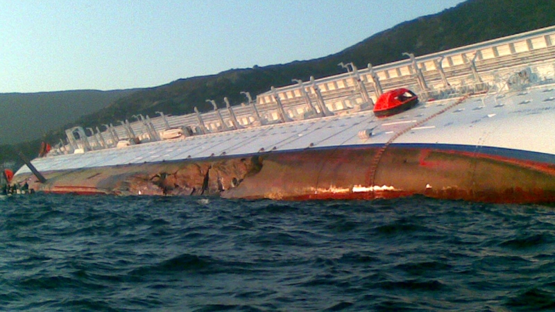 The damage to the hull can be seen in this image