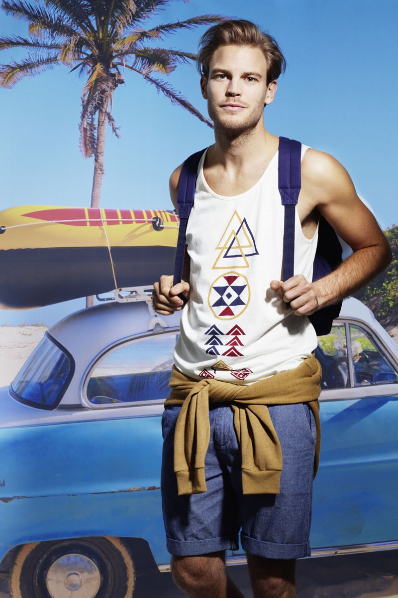 Aztec vest €11.99, shorts €24.99, hoodie €17.99, rucksack €22.99