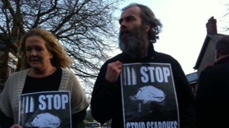 Colin Duffy led a republican protest on the Falls Road this afternoon