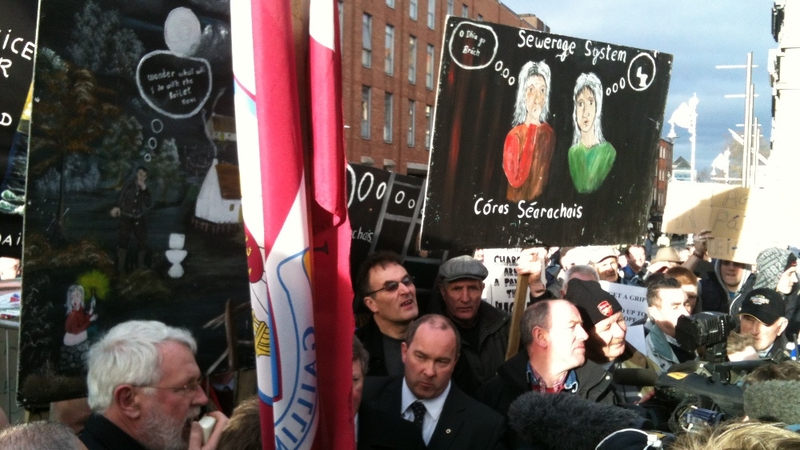 There were protests against the septic tank charge outside Leinster House yesterday