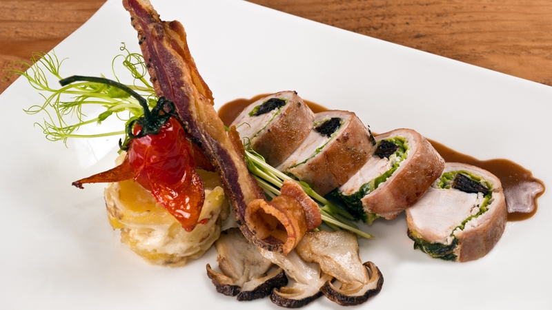 Richard Corrigan's Pan Fried Rabbit with Samphire, Pecorino Mushrooms, Marinated Peppers, Olives and Offal