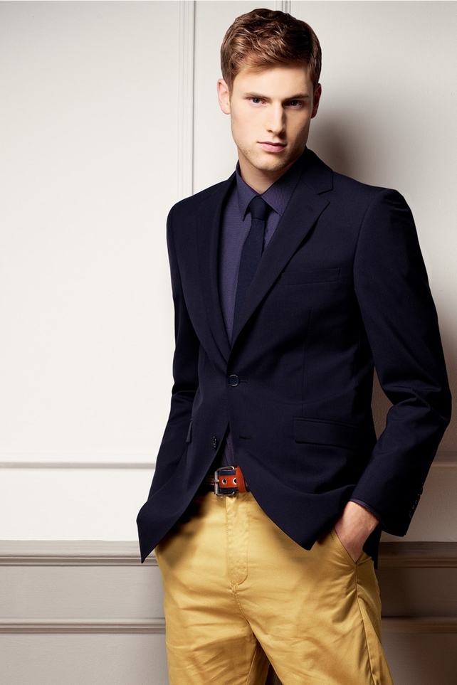 Offsetting the colour and material of one item in the suit makes it more casual and fashion-forward