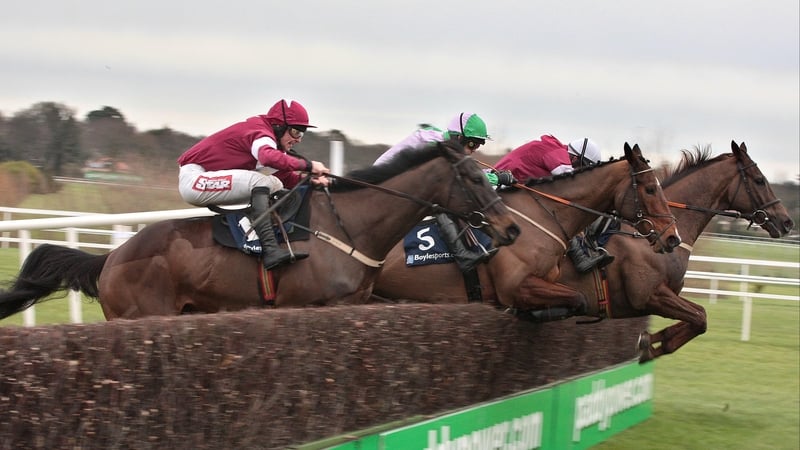Sir Des Champs (left) got up late to win the Boylesports Novice Chase at Leopardstown