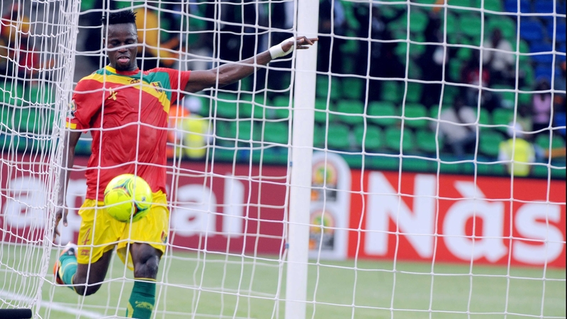 Dioulde Bah of Guinea celebrates his goal against Botswana