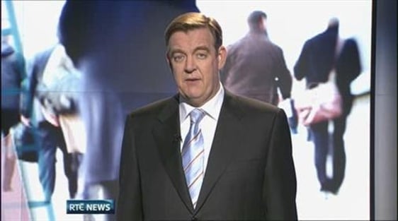News presenter Bryan Dobson stands to introduce the 'Six One News' in the first broadcast from the …