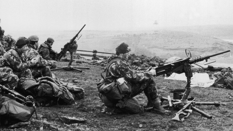 British soldiers in action during the Falklands War