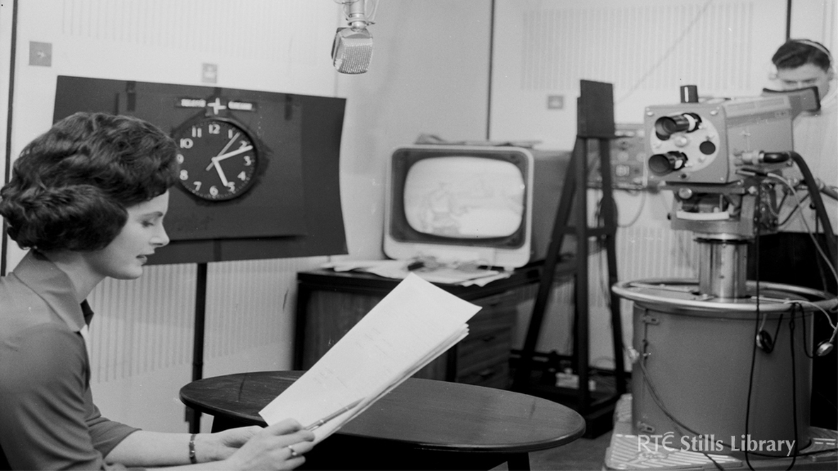 Marie O'Sullivan continuity studio RTÉ Television in 1962