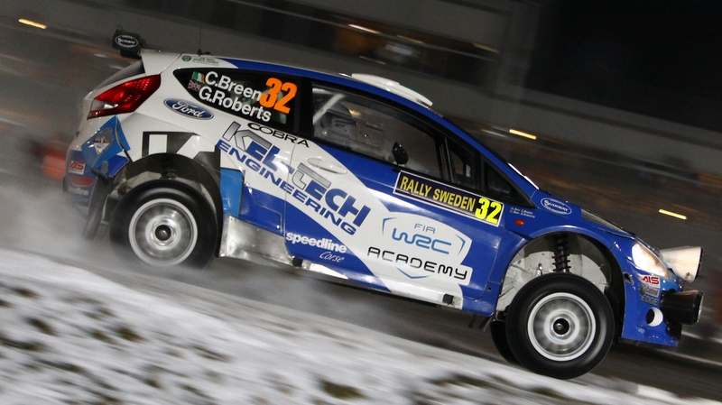 Craig Breen in action on day two in Sweden