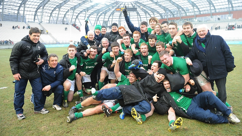 The Irish Under-20s celebrate their famous win over France in Grenoble
