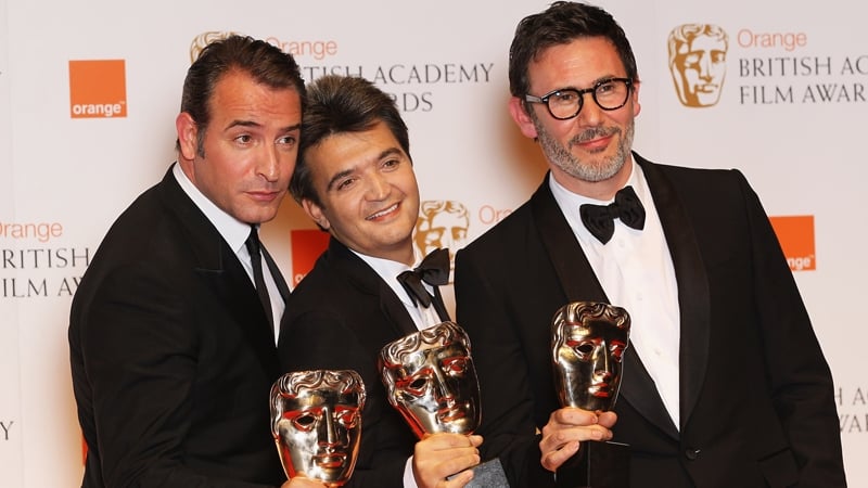 The Artist's Jean Dujardin, Thomas Langmann and Michel Hazanavicius celebrate BAFTAs wins