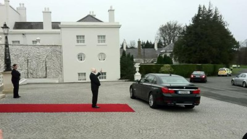 President Higgins waves to the Chinese Vice President Xi Jinping