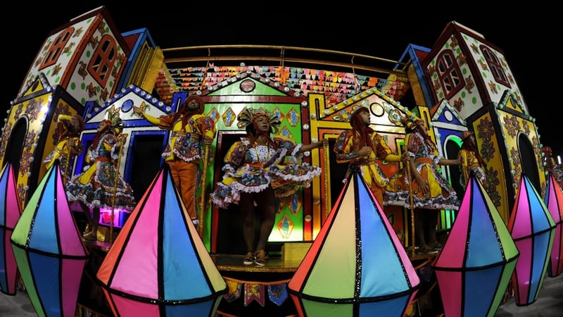 Revellers of Unidos da Tijuca samba school perform during the second night of carnival parade