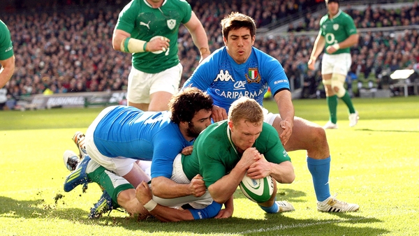 Keith Earls touches down for the opening try as Ireland get their first points of the championship