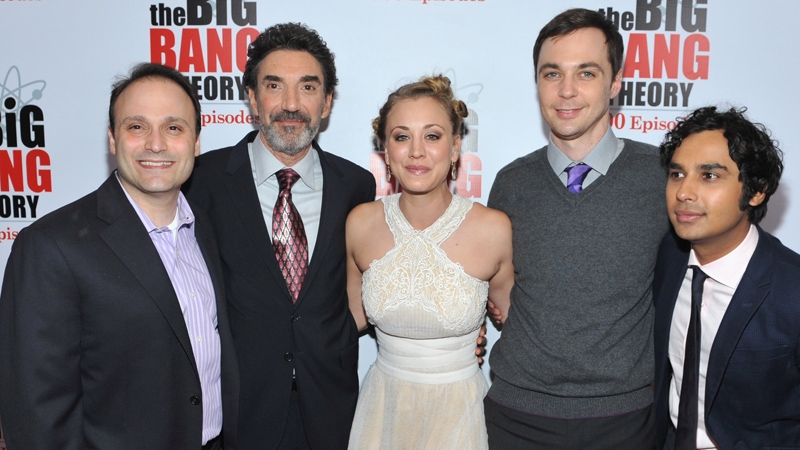 Kaley Cuoco (centre) masterminded the flashmob on the set of The Big Bang Theory