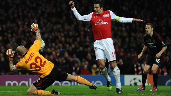 Christian Abbiati denies Robin van Persie with the game at 3-0