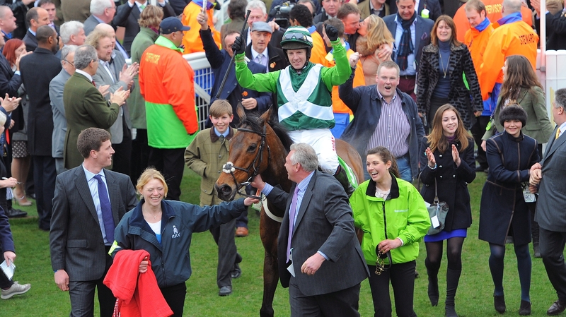 Noel Fehily celebrates winning the 2012 Champion Hurdle on board Rock on Ruby, who has been retired