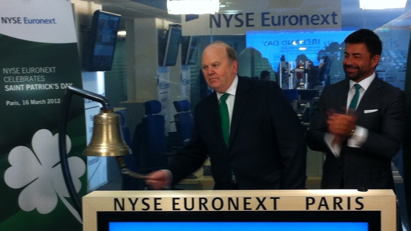 Michael Noonan rings the bell at the NYSE Euronext Paris stock exchange
