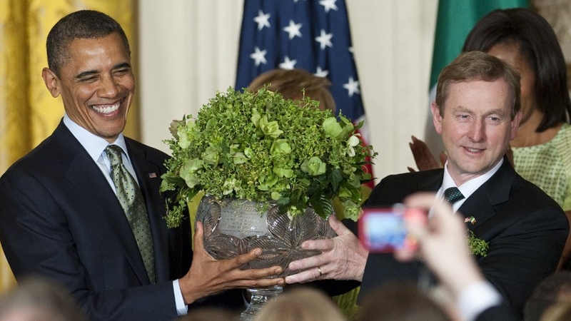 He also recived a large bowl of shamrock from Enda Kenny
