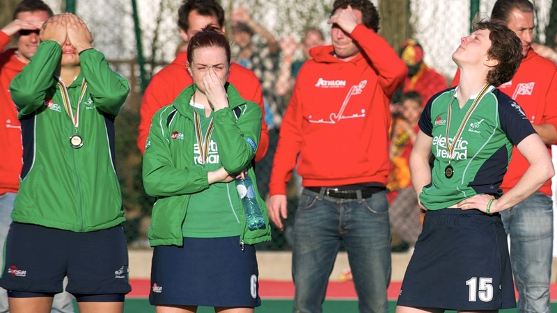 Ireland players are dejected as they receive medals for finishing second in the 'Road To London' tournament