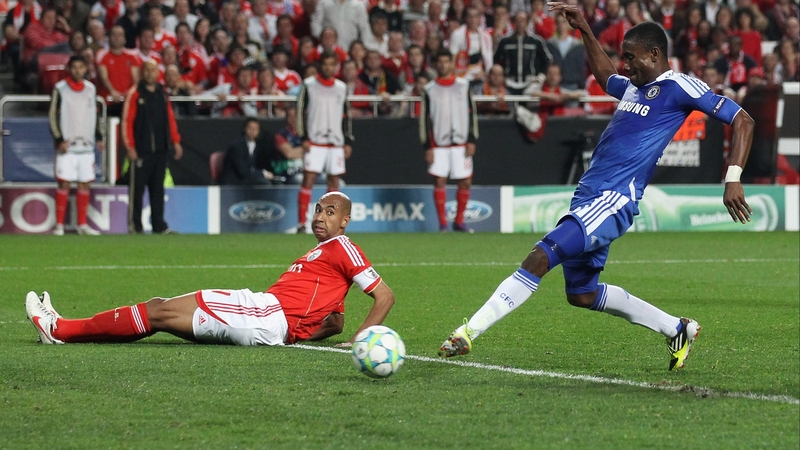 Chelsea's Salomon Kalou prods home the winner in the first-leg tie against Benfica