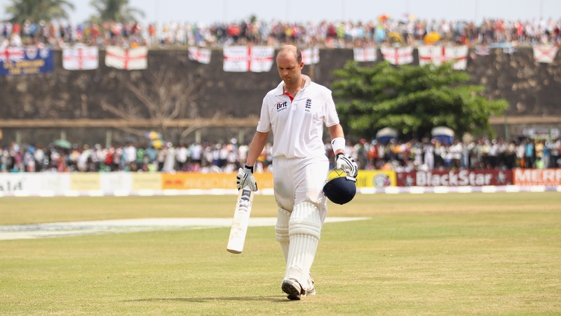 Jonathan Trott walks off after a five-and-a-half hour spell at the crease that proved in vain against Sri Lanka