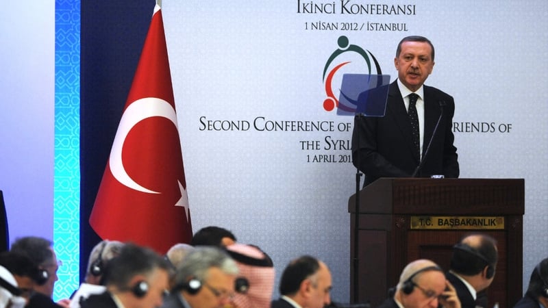 Recep Tayyip Erdogan addresses the opening session of the 'Friends of Syria' conference in Istanbul