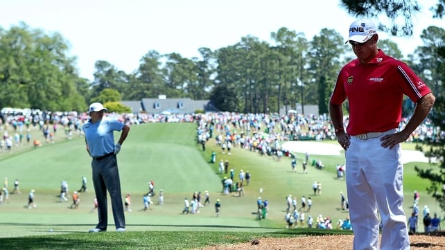 A view of the first fairway at Augusta with Lee Westwood taking a moment to contemplate life