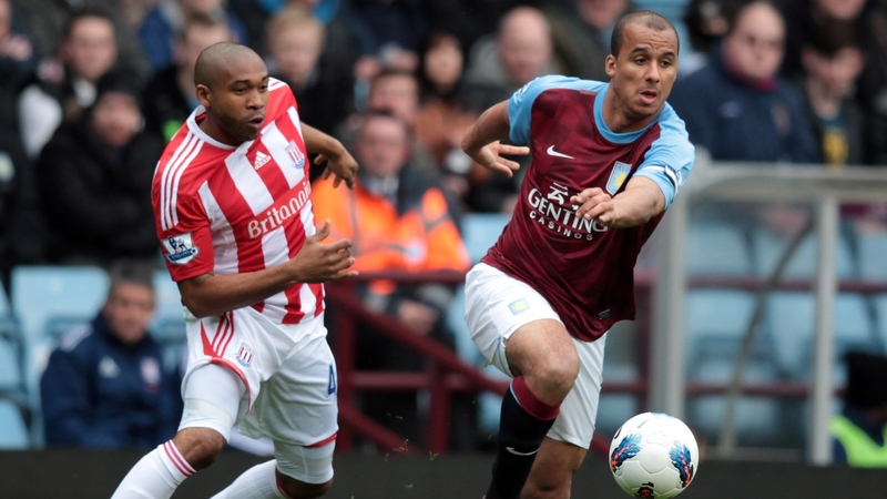 Gabriel Agbonlahor of Aston Villa and Stoke's Wilson Palacios battle for possession in a match that failed to catch fire