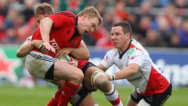 Keith Earls was involved in a heavy collision with Paddy Wallace and Chris Henry during the defeat to Ulster
