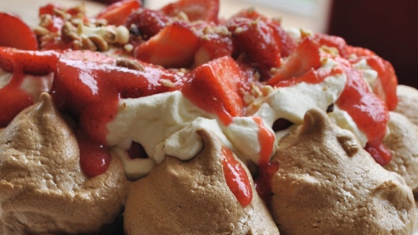 Strawberry and Hazelnut Toffee Pavlova