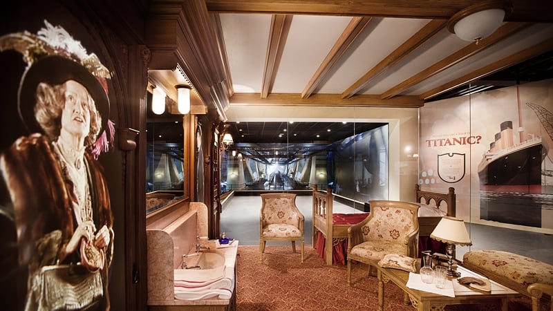 An exhibition of a first class cabin on board the Titanic