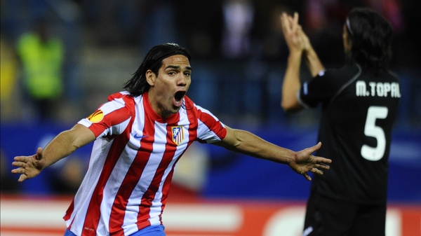 Falcao celebrates his opener for the home side