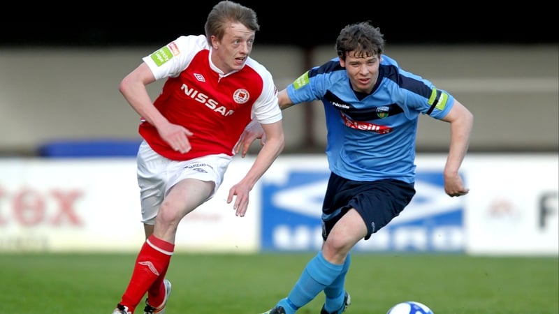 Christopher Forrester of Pat's battles for posession with UCD's Ciaran Nagle