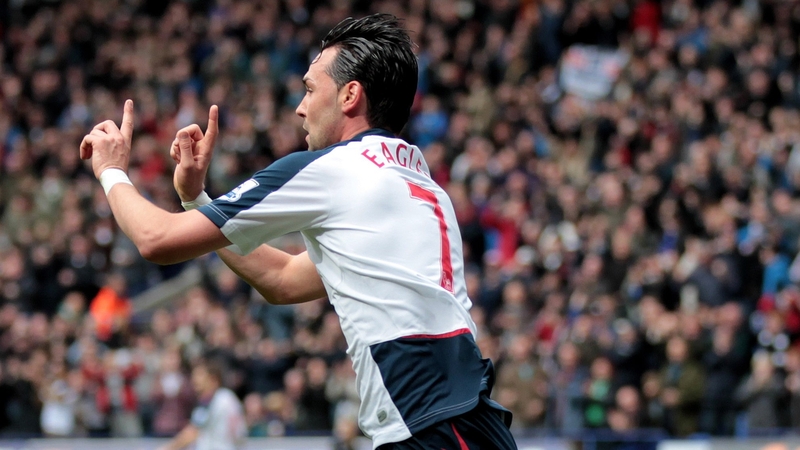 Chris Eagles celebrates hitting the back of the onion sack for Bolton