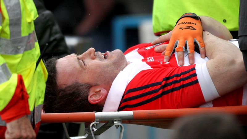 Donal Óg Cusack (35) was stretchered off after suffering a serious leg injury during the win over Tipp