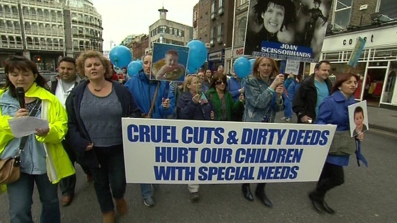 Parents and children protested over cuts in Dublin today